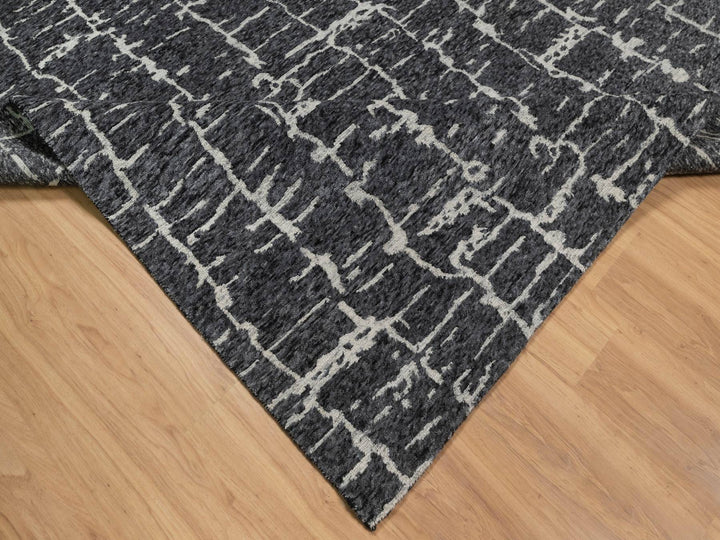 7'11" x 10'1" New Hand Knotted Black Wool Rectangle Oriental Rug - MOA10291419