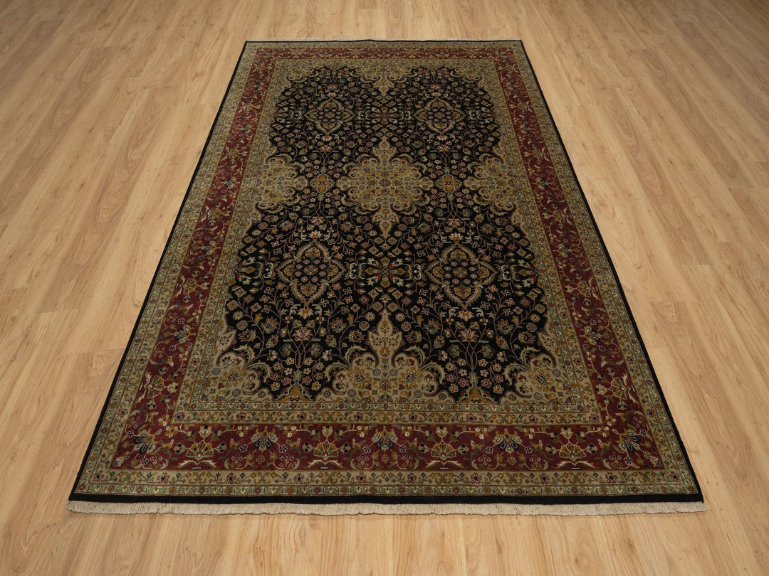 5'11" x 8'10" New Hand Knotted Black Wool Rectangle Oriental Rug - MOA10291421
