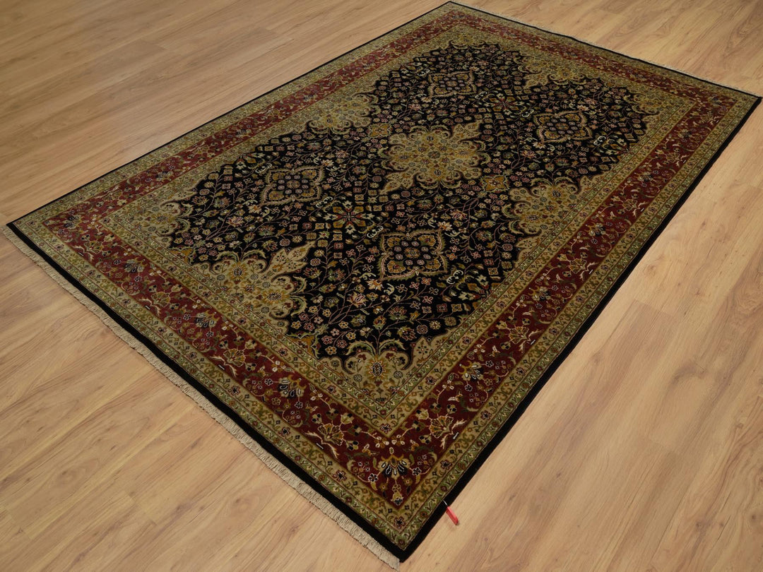 5'11" x 8'10" New Hand Knotted Black Wool Rectangle Oriental Rug - MOA10291421