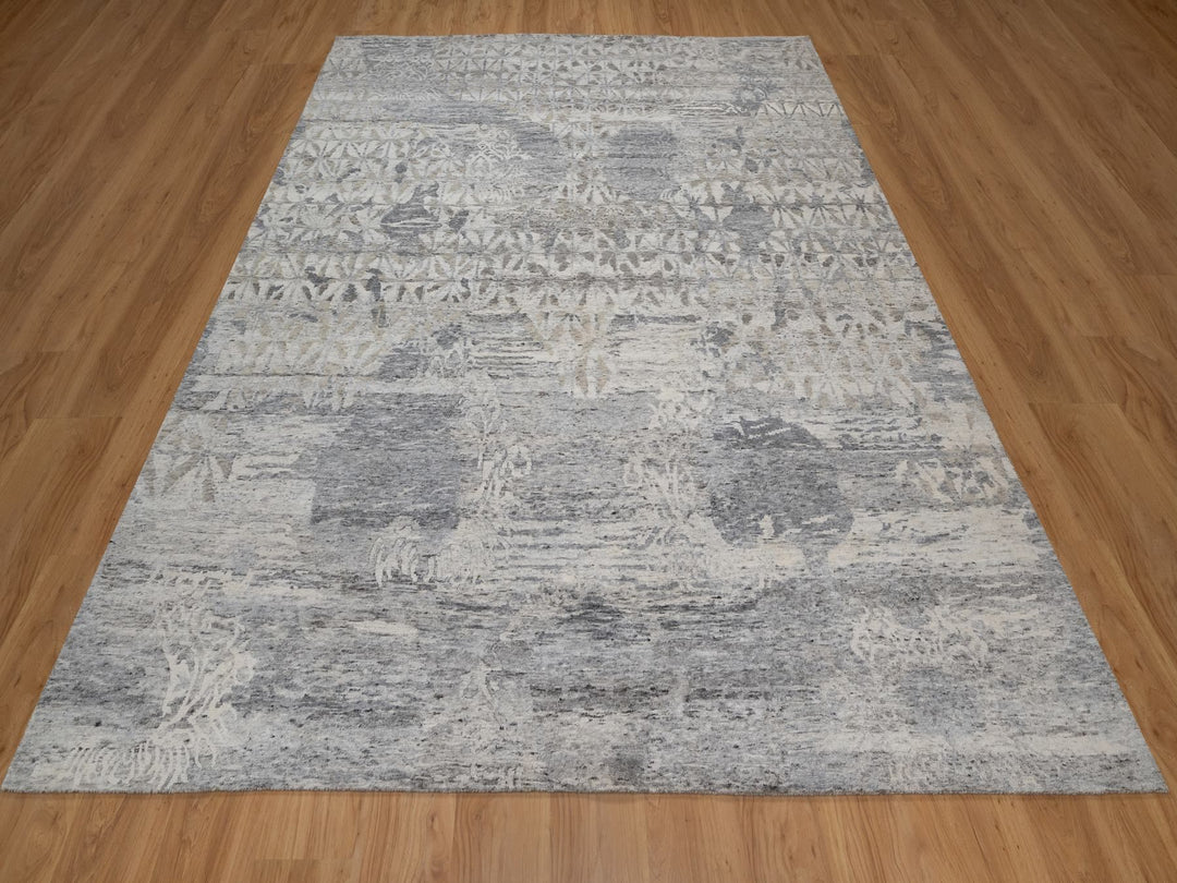 8'0" x 10'1" New Hand Knotted Ivory Wool Rectangle Oriental Rug - MOA10291422