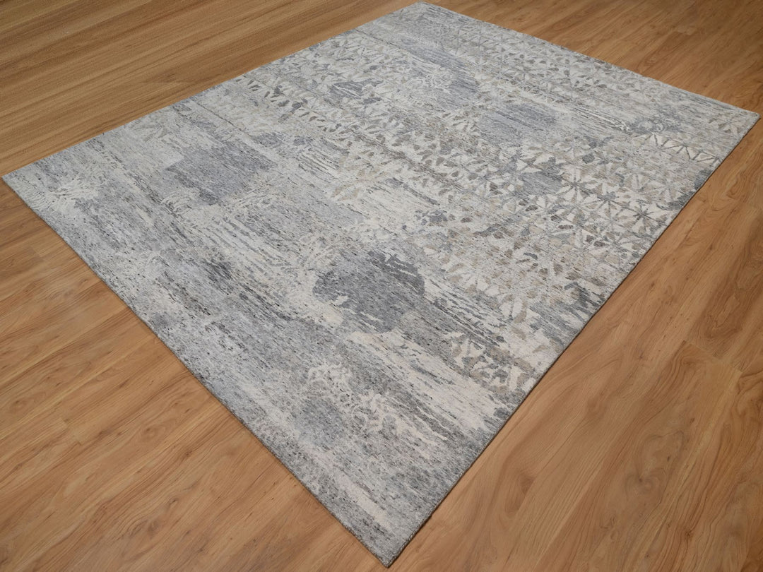 8'0" x 10'1" New Hand Knotted Ivory Wool Rectangle Oriental Rug - MOA10291422