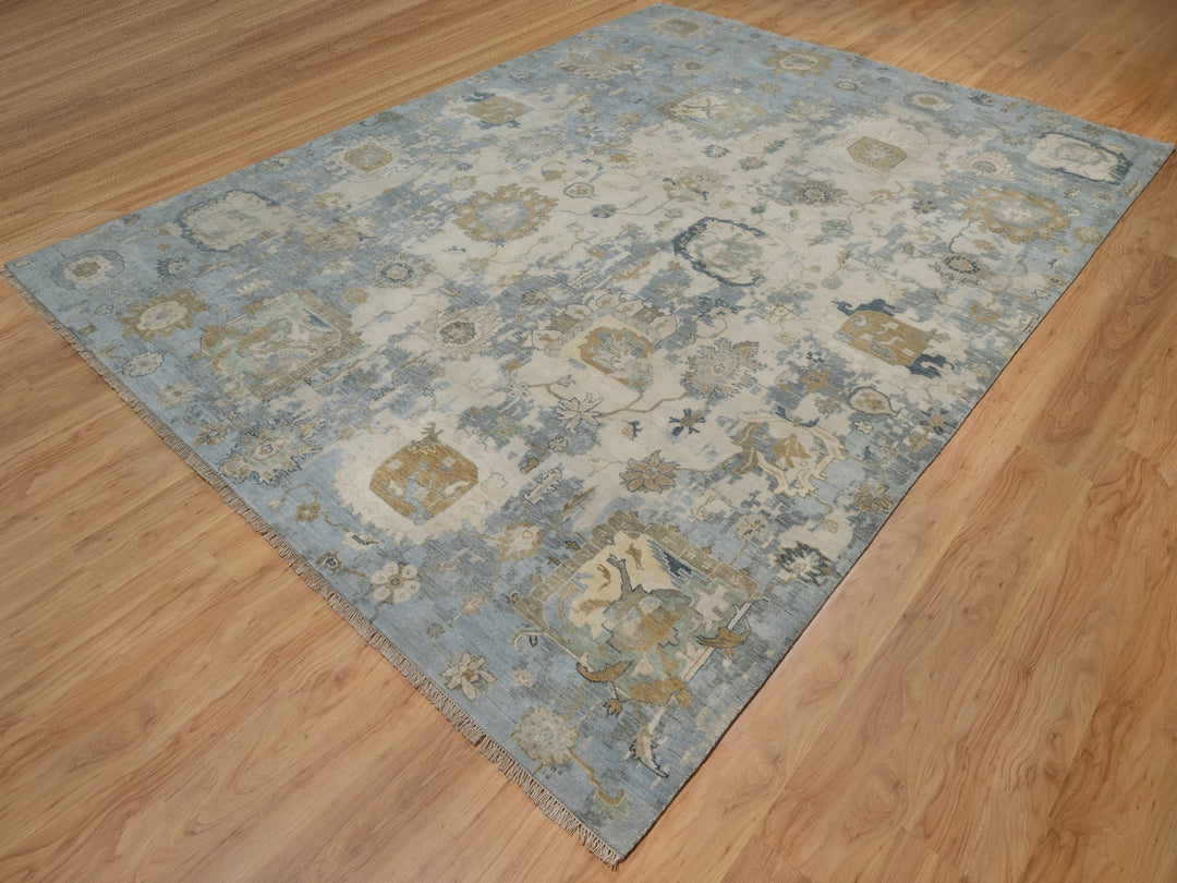 9'2" x 12'0" New Hand Knotted Ivory Wool Rectangle Oriental Rug - MOA10291424
