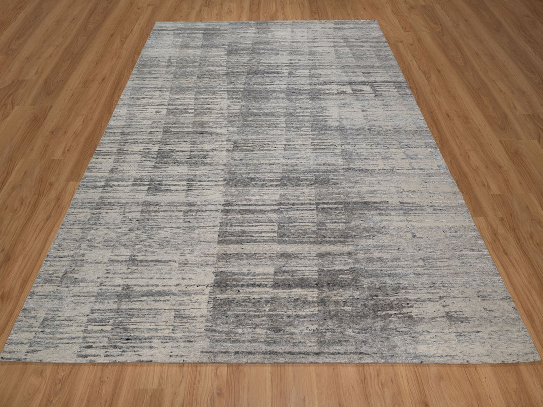 8'0" x 10'2" New Hand Knotted Grey Wool Rectangle Oriental Rug - MOA10291427