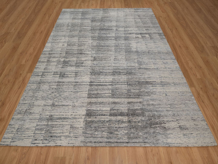 8'0" x 10'2" New Hand Knotted Grey Wool Rectangle Oriental Rug - MOA10291427