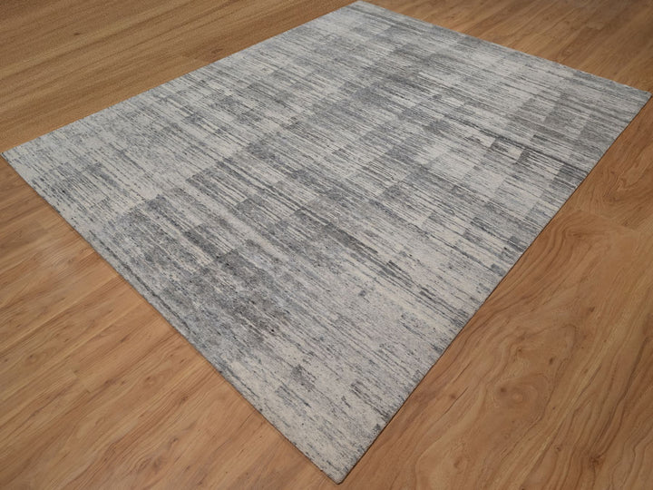 8'0" x 10'2" New Hand Knotted Grey Wool Rectangle Oriental Rug - MOA10291427