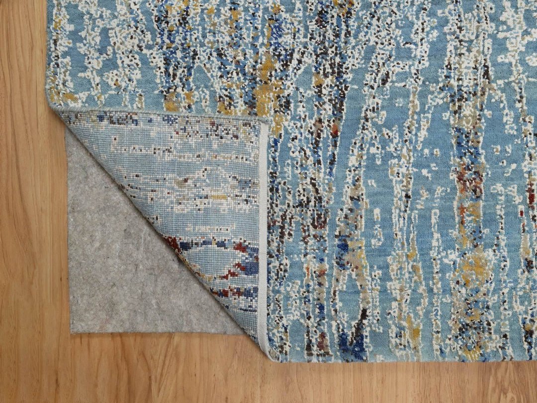 9'1" x 12'0" New Hand Knotted Blue Wool & Silk Rectangle Oriental Rug - MOA10291428