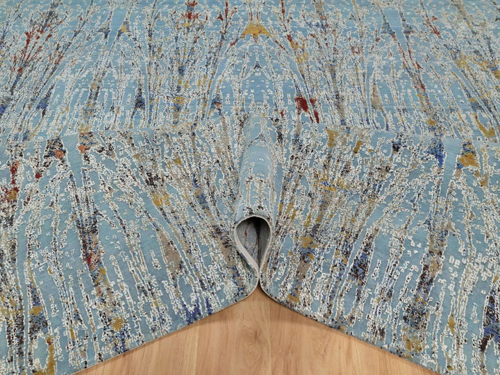 9'1" x 12'0" New Hand Knotted Blue Wool & Silk Rectangle Oriental Rug - MOA10291428