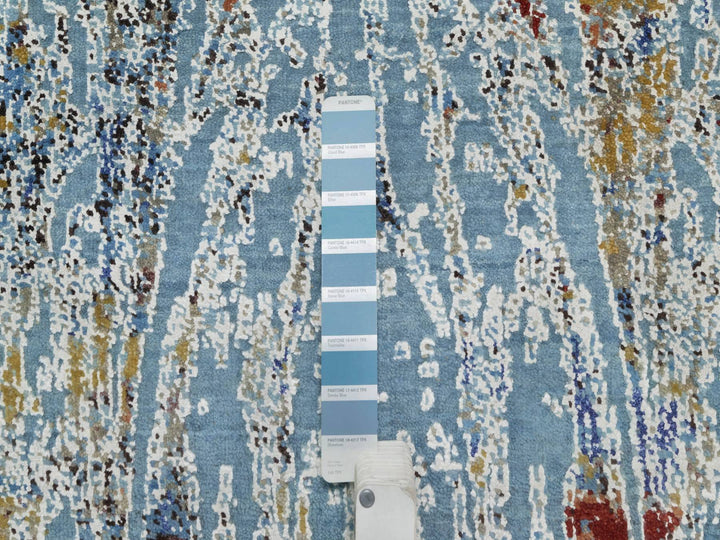 9'1" x 12'0" New Hand Knotted Blue Wool & Silk Rectangle Oriental Rug - MOA10291428