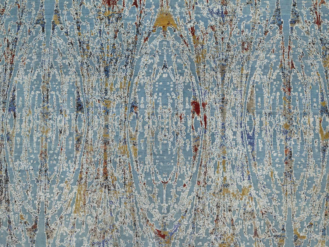 9'1" x 12'0" New Hand Knotted Blue Wool & Silk Rectangle Oriental Rug - MOA10291428