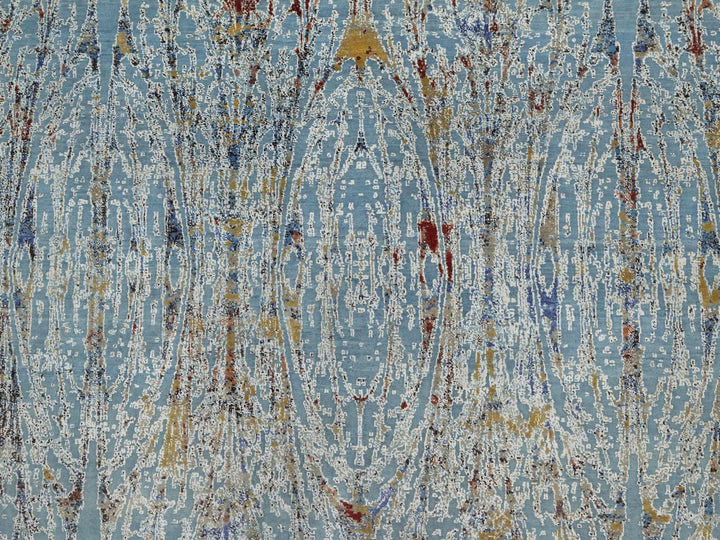 9'1" x 12'0" New Hand Knotted Blue Wool & Silk Rectangle Oriental Rug - MOA10291428