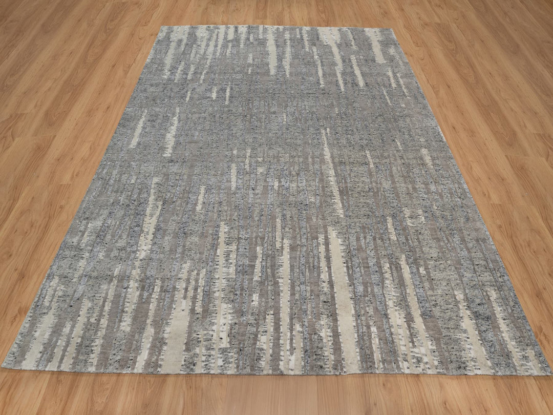 8'1" x 10'2" New Hand Knotted Grey Wool Rectangle Oriental Rug - MOA10291429