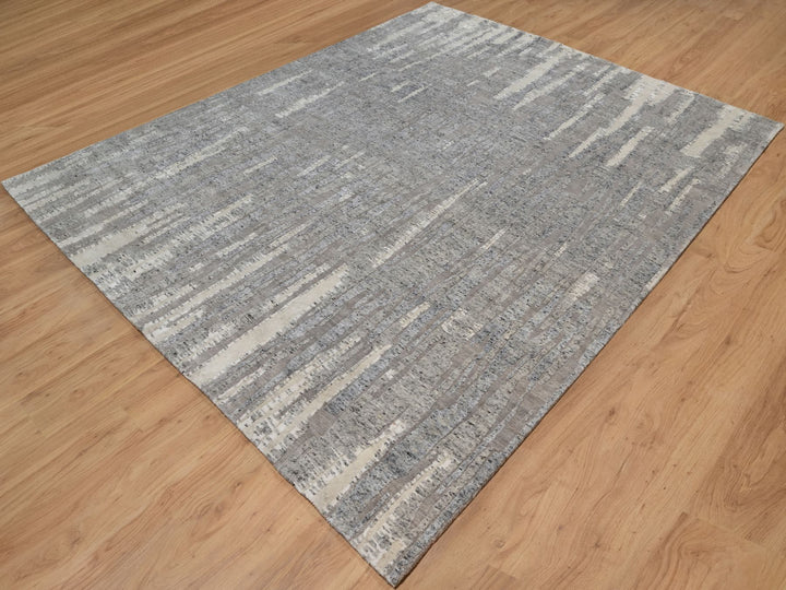 8'1" x 10'2" New Hand Knotted Grey Wool Rectangle Oriental Rug - MOA10291429