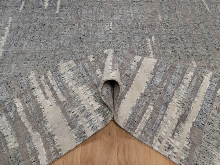 8'1" x 10'2" New Hand Knotted Grey Wool Rectangle Oriental Rug - MOA10291429