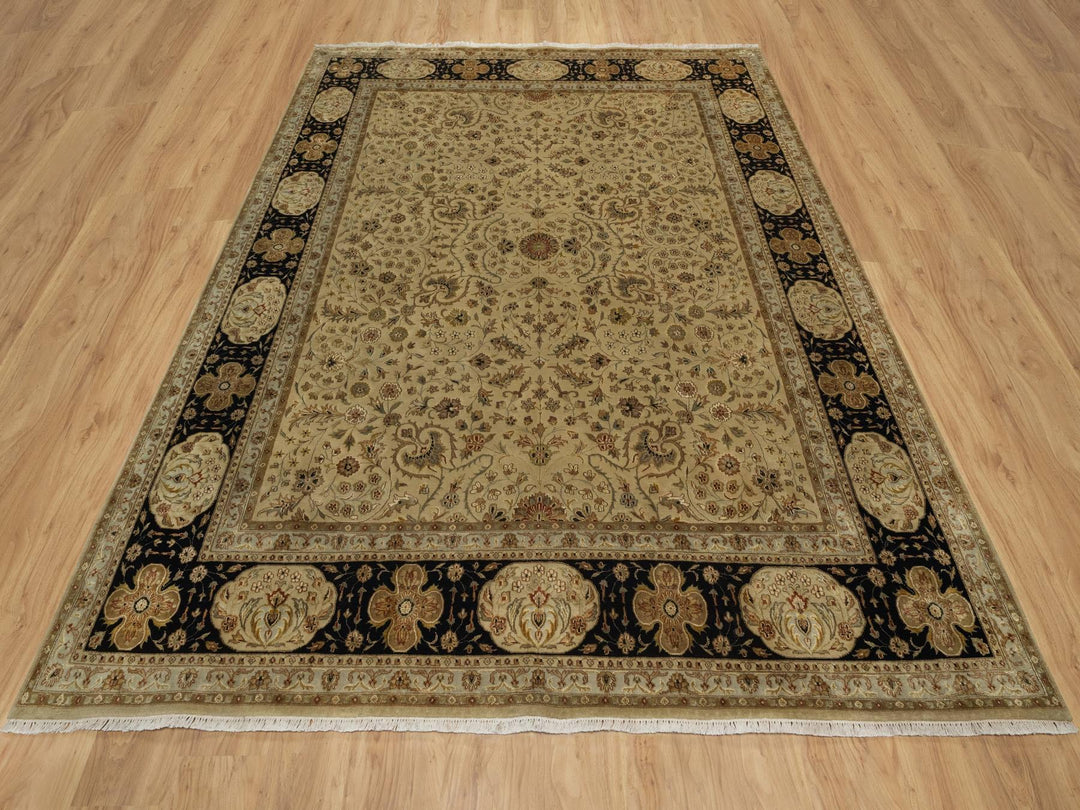 7'11" x 10'0" New Hand Knotted Brown Wool & Silk Rectangle Oriental Rug - MOA10291431