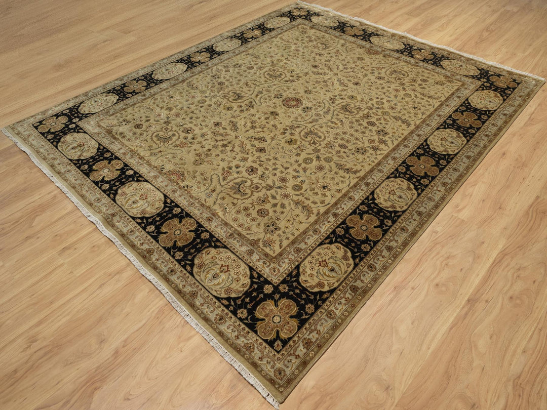 7'11" x 10'0" New Hand Knotted Brown Wool & Silk Rectangle Oriental Rug - MOA10291431