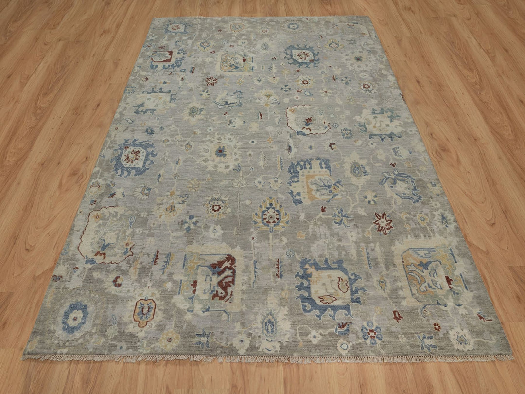 6'1" x 9'0" New Hand Knotted Grey Wool Rectangle Oriental Rug - MOA10291433