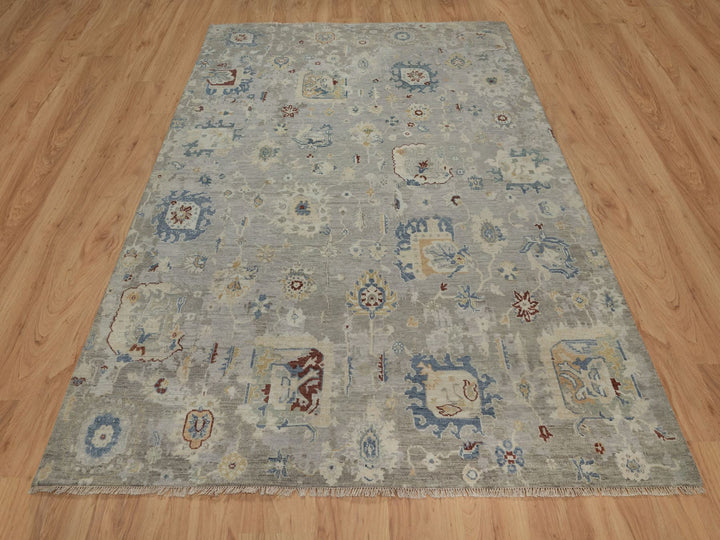 6'1" x 9'0" New Hand Knotted Grey Wool Rectangle Oriental Rug - MOA10291433