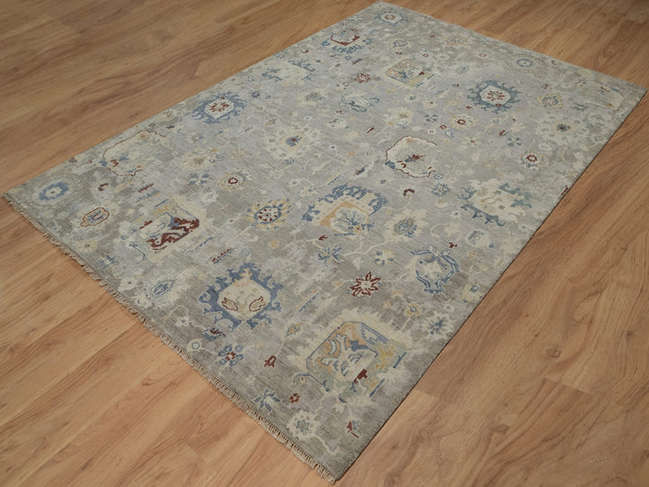 6'1" x 9'0" New Hand Knotted Grey Wool Rectangle Oriental Rug - MOA10291433