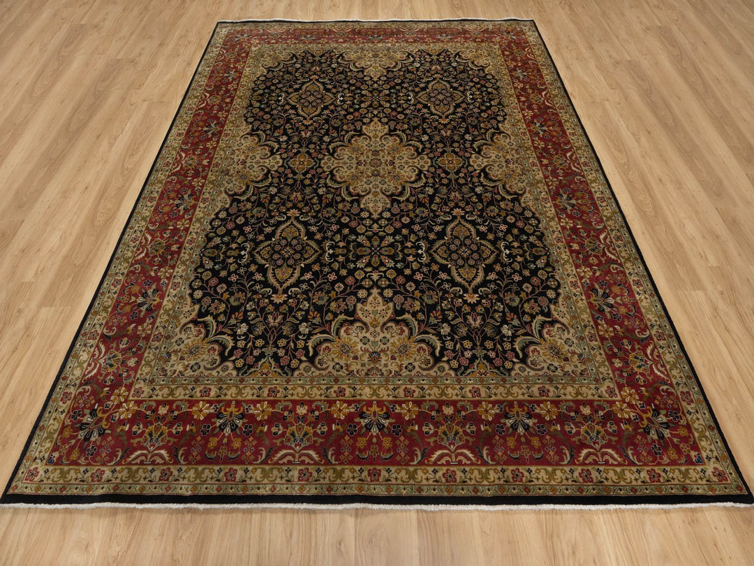 7'11" x 9'10" New Hand Knotted Black Wool Rectangle Oriental Rug - MOA10291434