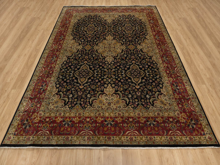 7'11" x 9'10" New Hand Knotted Black Wool Rectangle Oriental Rug - MOA10291434