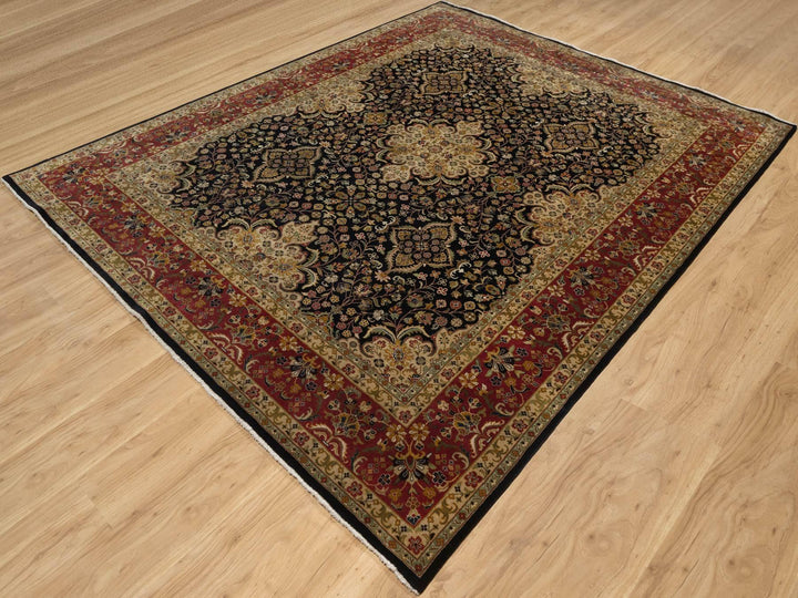 7'11" x 9'10" New Hand Knotted Black Wool Rectangle Oriental Rug - MOA10291434