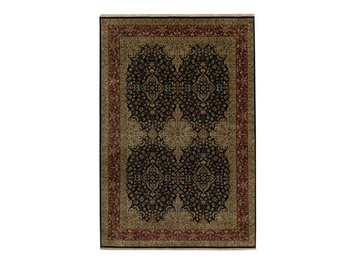 5'11" x 9'1" New Hand Knotted Black Wool Rectangle Oriental Rug - MOA10291435