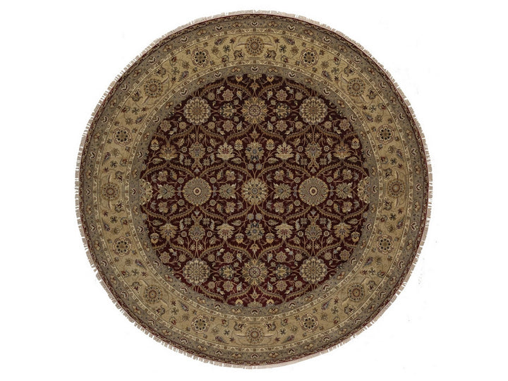 8'1" x 8'1" New Hand Knotted Red Wool & Silk Round Oriental Rug - MOA10291438