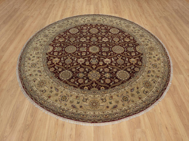 8'1" x 8'1" New Hand Knotted Red Wool & Silk Round Oriental Rug - MOA10291438