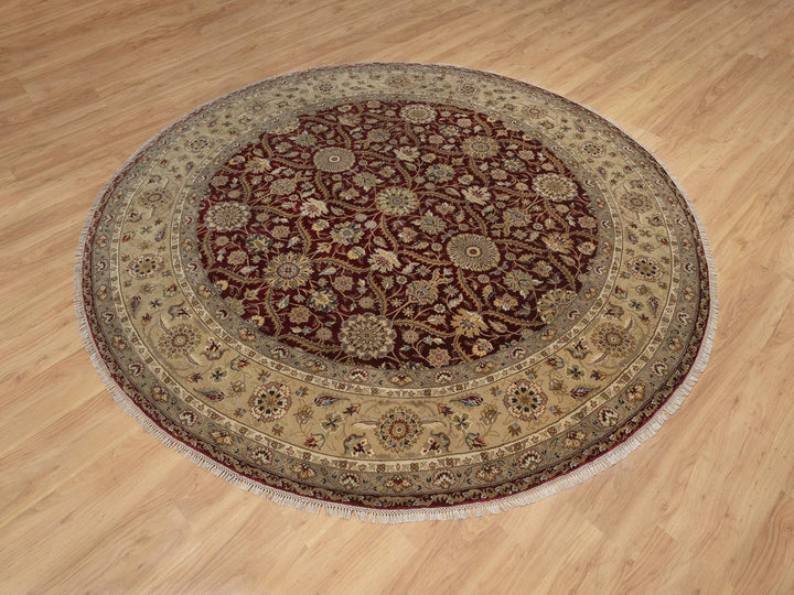 8'1" x 8'1" New Hand Knotted Red Wool & Silk Round Oriental Rug - MOA10291438