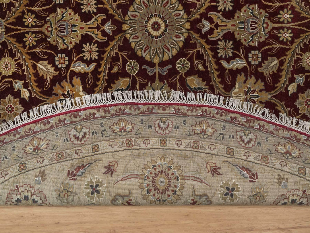 8'1" x 8'1" New Hand Knotted Red Wool & Silk Round Oriental Rug - MOA10291438