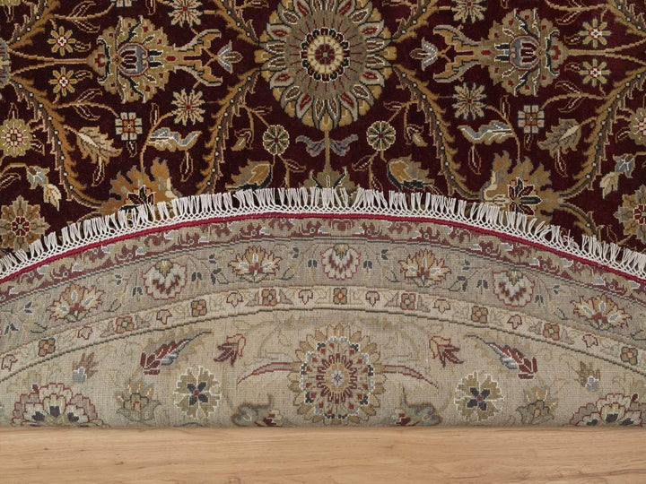 8'1" x 8'1" New Hand Knotted Red Wool & Silk Round Oriental Rug - MOA10291438