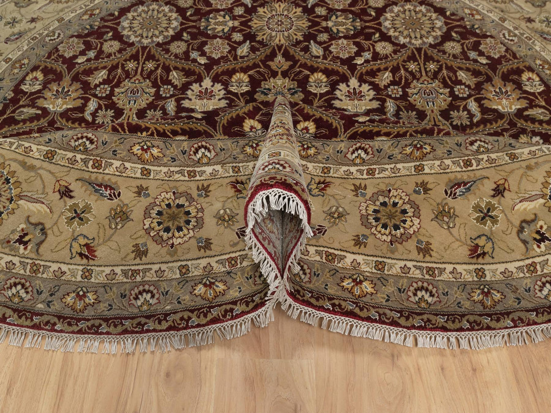 8'1" x 8'1" New Hand Knotted Red Wool & Silk Round Oriental Rug - MOA10291438