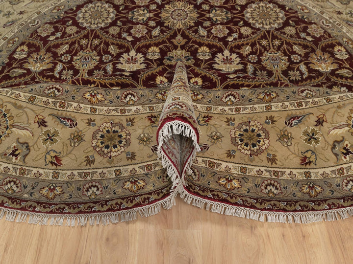 8'1" x 8'1" New Hand Knotted Red Wool & Silk Round Oriental Rug - MOA10291438