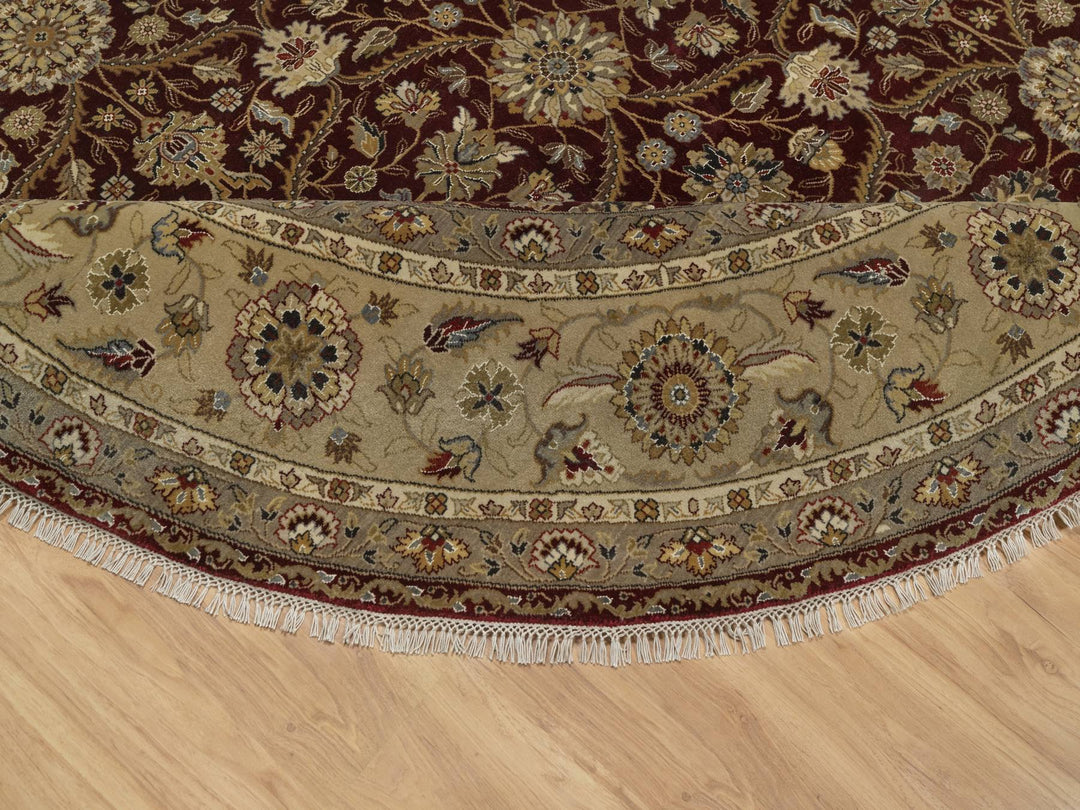 8'1" x 8'1" New Hand Knotted Red Wool & Silk Round Oriental Rug - MOA10291438