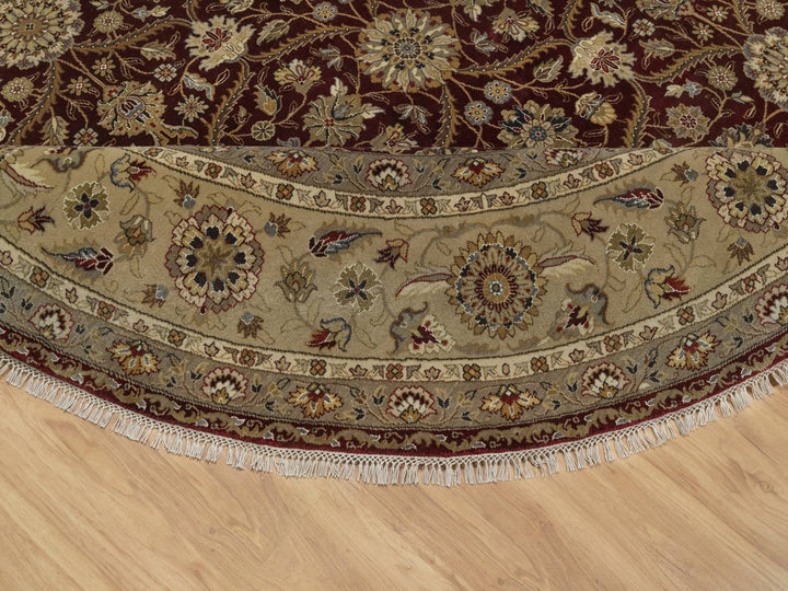 8'1" x 8'1" New Hand Knotted Red Wool & Silk Round Oriental Rug - MOA10291438