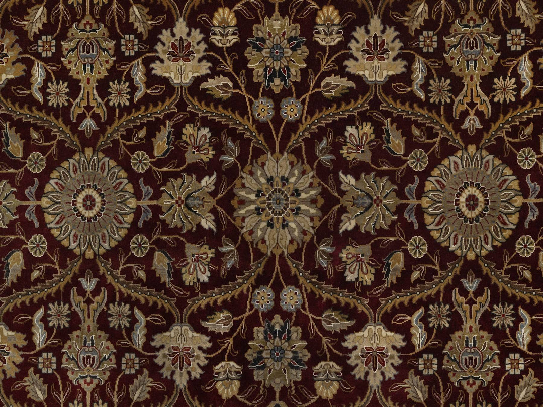 8'1" x 8'1" New Hand Knotted Red Wool & Silk Round Oriental Rug - MOA10291438