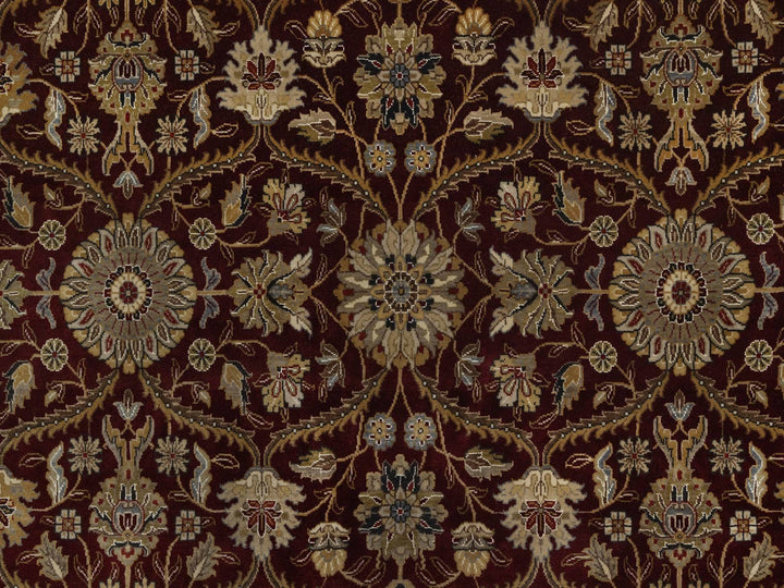 8'1" x 8'1" New Hand Knotted Red Wool & Silk Round Oriental Rug - MOA10291438