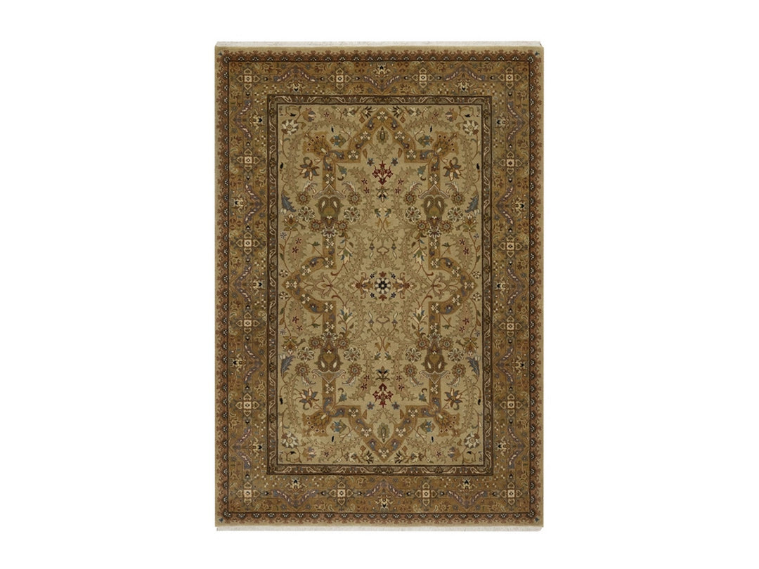 4'1" x 6'0" New Hand Knotted Brown Wool & Silk Rectangle Oriental Rug - MOA10291439