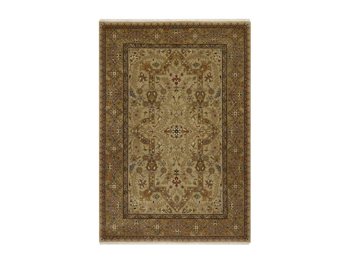 4'1" x 6'0" New Hand Knotted Brown Wool & Silk Rectangle Oriental Rug - MOA10291439