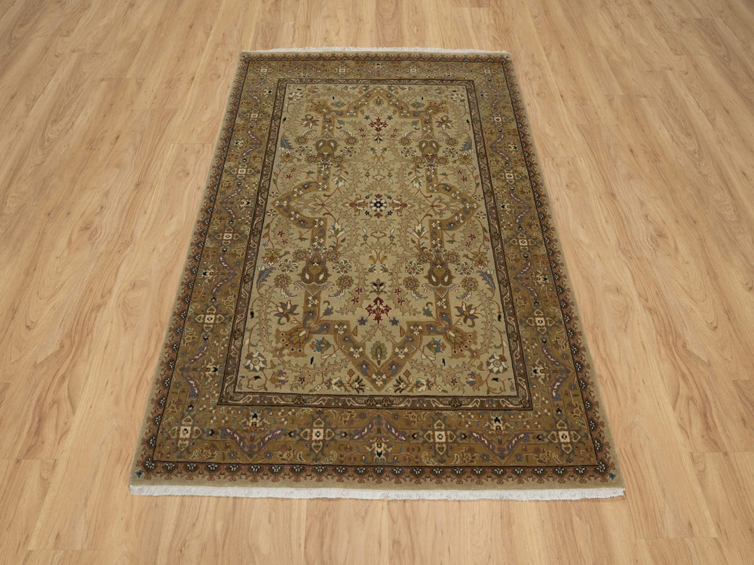 4'1" x 6'0" New Hand Knotted Brown Wool & Silk Rectangle Oriental Rug - MOA10291439