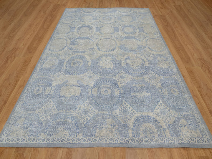 9'0" x 11'9" New Hand Knotted Ivory Wool Rectangle Oriental Rug - MOA10291440