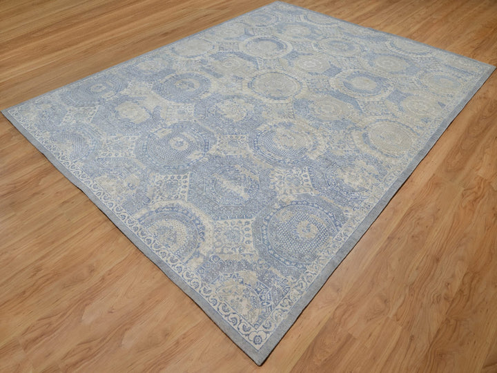 9'0" x 11'9" New Hand Knotted Ivory Wool Rectangle Oriental Rug - MOA10291440
