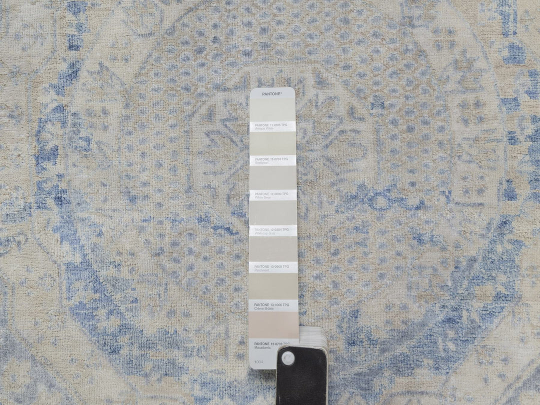 9'0" x 11'9" New Hand Knotted Ivory Wool Rectangle Oriental Rug - MOA10291440