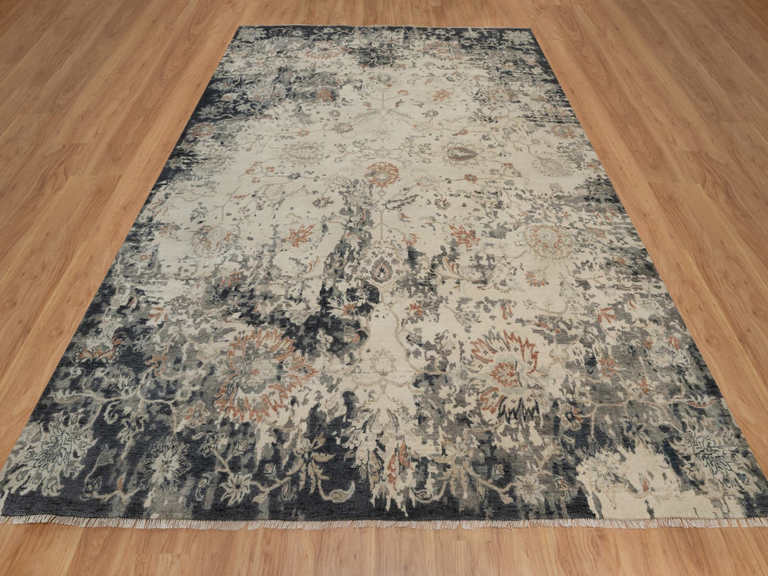 9'0" x 12'2" New Hand Knotted Black Wool Rectangle Oriental Rug - MOA10291441