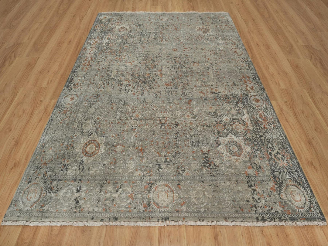 7'9" x 9'11" New Hand Knotted Grey Wool Rectangle Oriental Rug - MOA10291442