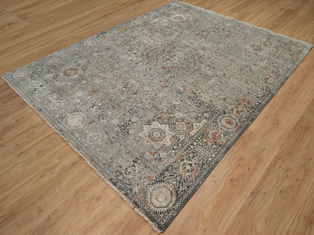 7'9" x 9'11" New Hand Knotted Grey Wool Rectangle Oriental Rug - MOA10291442