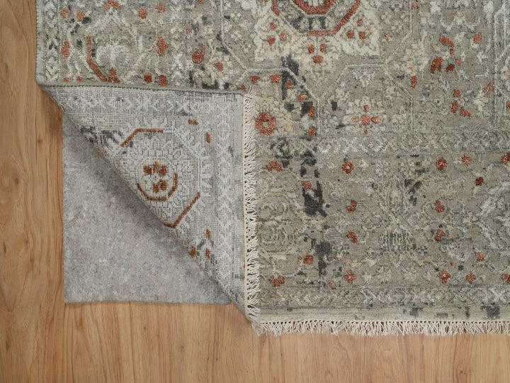 7'9" x 9'11" New Hand Knotted Grey Wool Rectangle Oriental Rug - MOA10291442