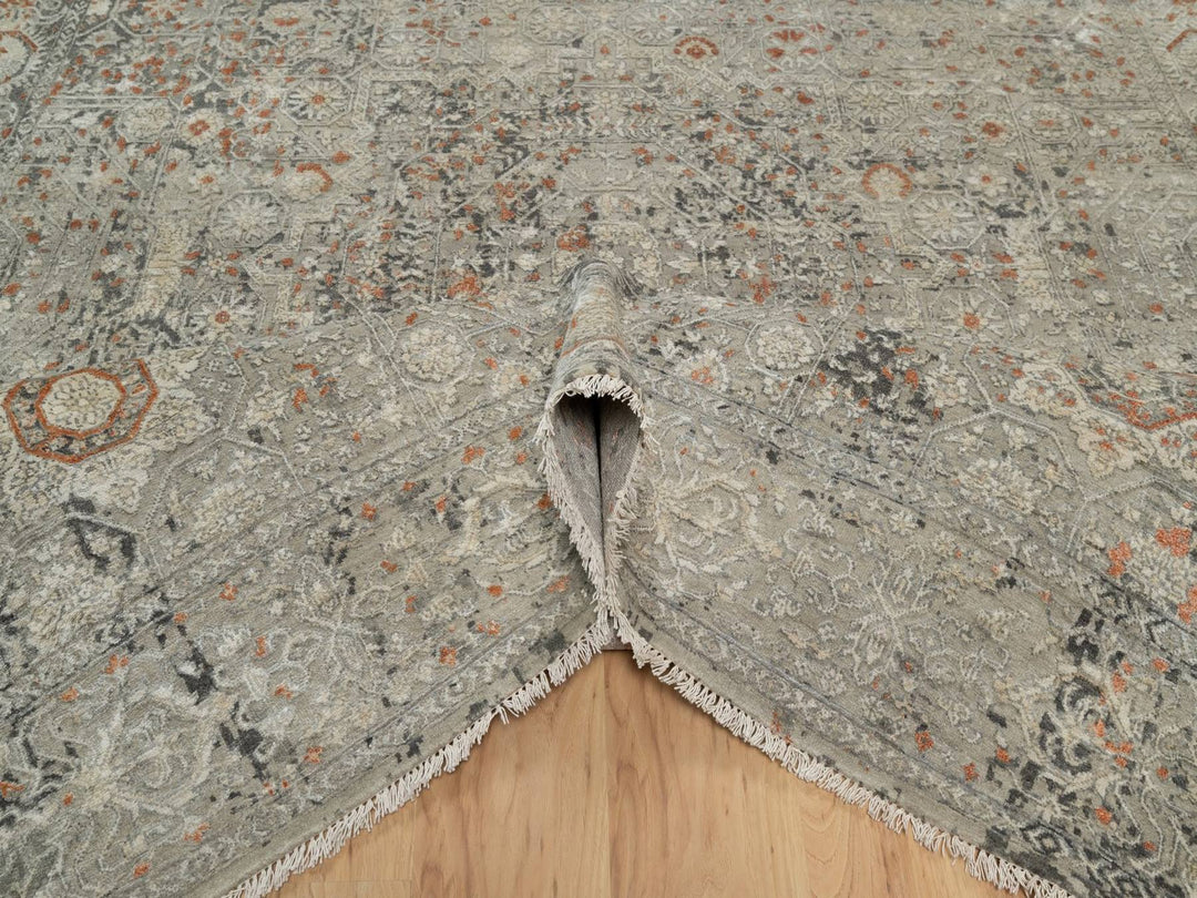 7'9" x 9'11" New Hand Knotted Grey Wool Rectangle Oriental Rug - MOA10291442