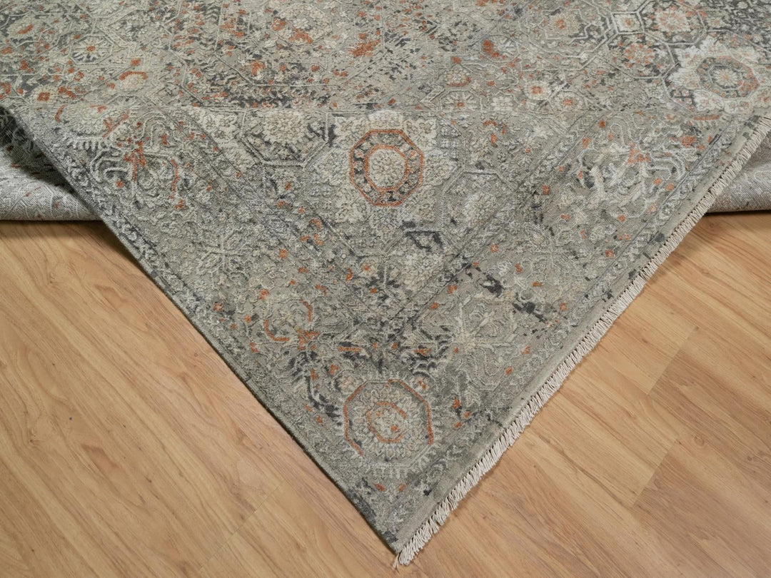 7'9" x 9'11" New Hand Knotted Grey Wool Rectangle Oriental Rug - MOA10291442