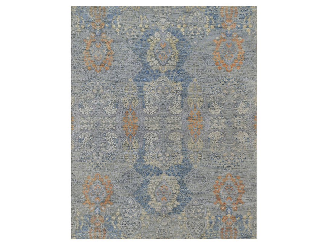 7'11" x 10'0" New Hand Knotted Grey Wool & Silk Rectangle Oriental Rug - MOA10291443